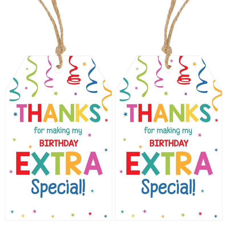 Anwyll Thank You Tags for Birthday Party Favors 50Pcs Confetti Birthday Thank You Gift Tags with String Thank You for Coming and Making My Birthday Extra Special Tags Happy Birthday Tags for Treat Bag - Image 1